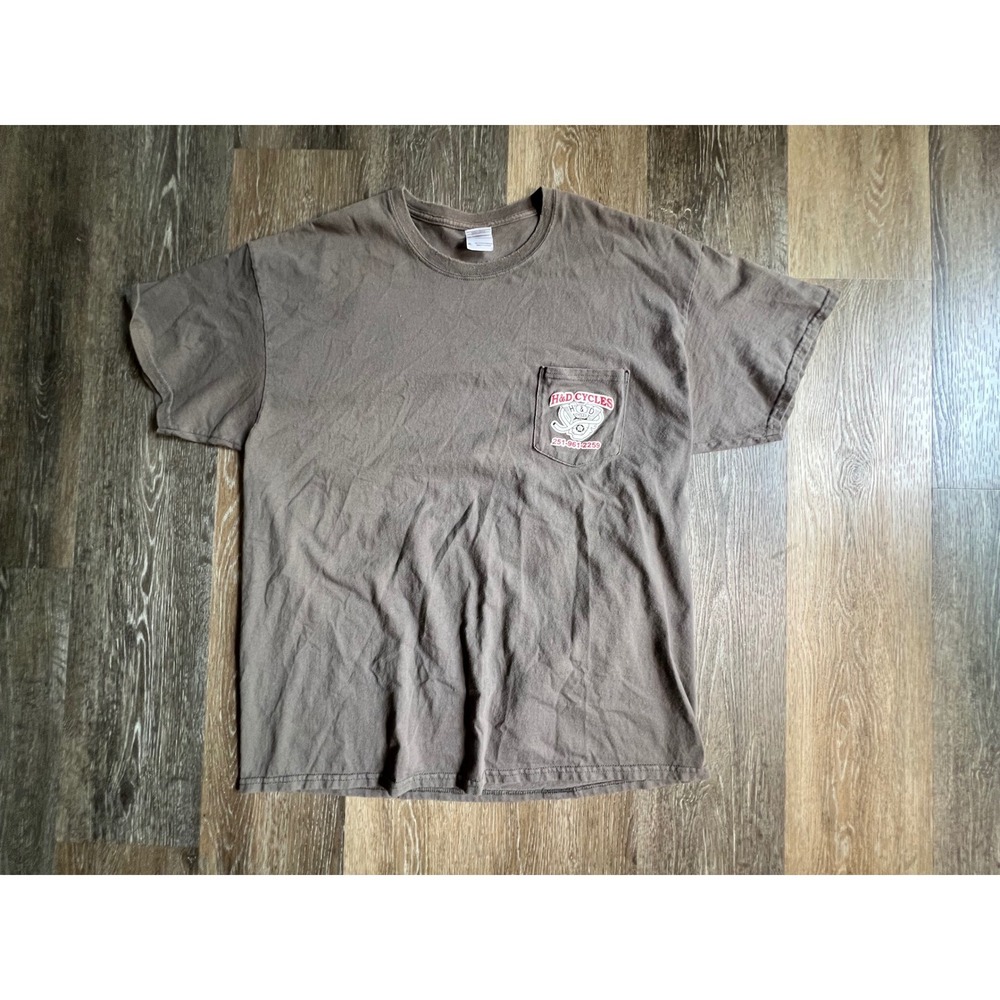 Gildan‎ H&D Cycles T-Shirt Mens XL Brown Short Sleeve Pocket Graphic Lillian AL